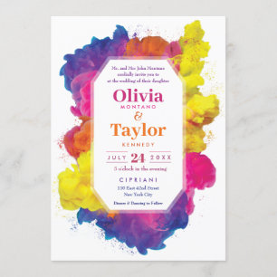 Rainbow Color Explosion Wedding Invitation