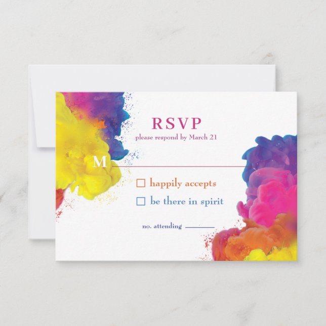 Rainbow Color Explosion Wedding RSVP Card (Front)