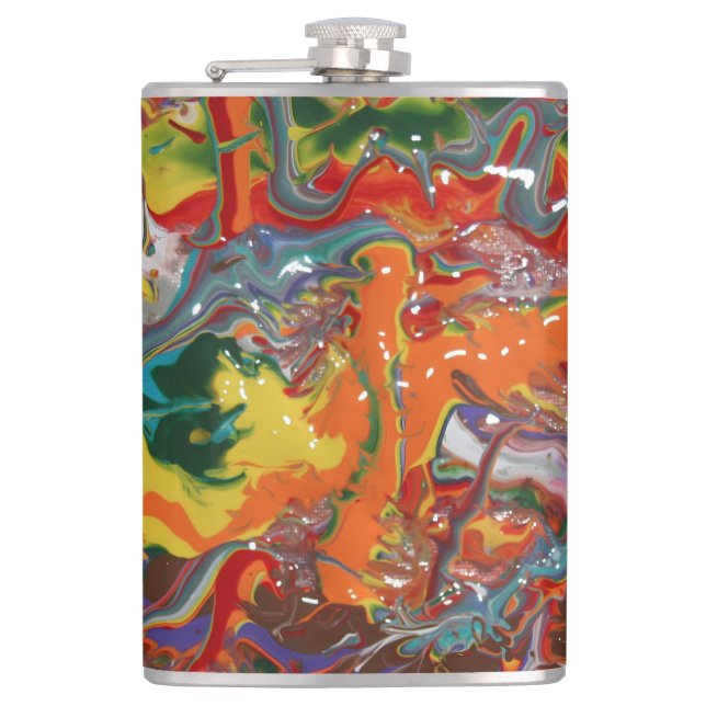 Rainbow Color Flow Paint Art Flask (Front)