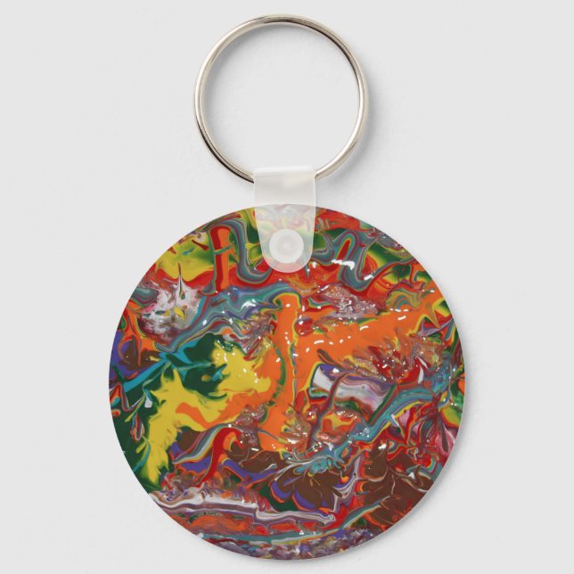 Rainbow Color Flow Paint Art Keychain (Front)