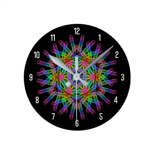 Rainbow color geometric figure like snow crystal round clock
