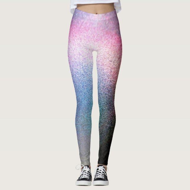 Rainbow Color Glittered Effect Graphic Print Leggings (Front)