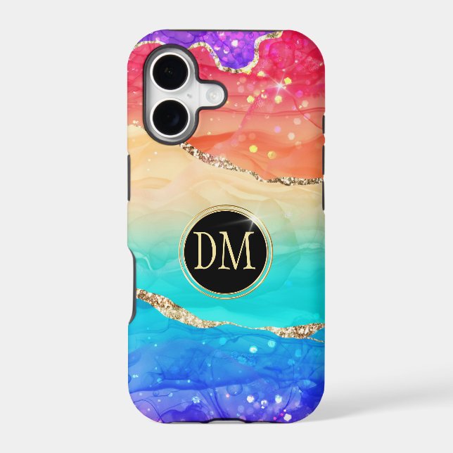 Rainbow Color Gold Glitter Monogram Case-Mate iPhone Case (Back)