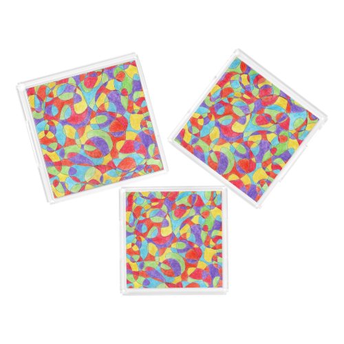 Rainbow Color Hand Drawn Crayon Doodle Pattern Acrylic Tray