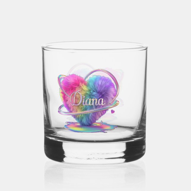 Rainbow color hart Design  Whiskey Glass (Front)