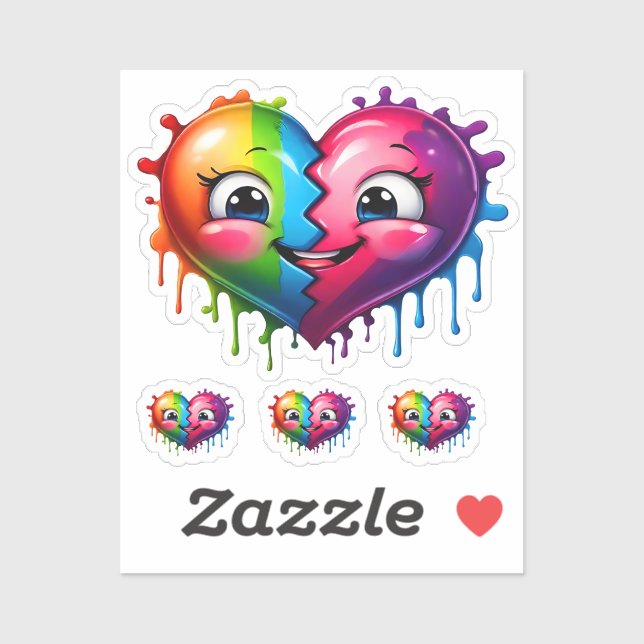 Rainbow Color Heart Emoticon 4 Sticker (Sheet)