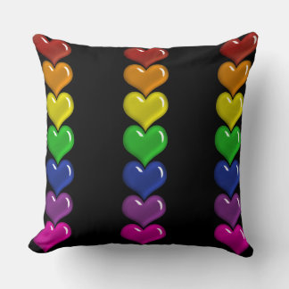 rainbow color hearts in vertical stripe pattern. throw pillow