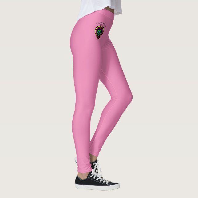 Rainbow color I love you strips heart hart Leggings (Right)