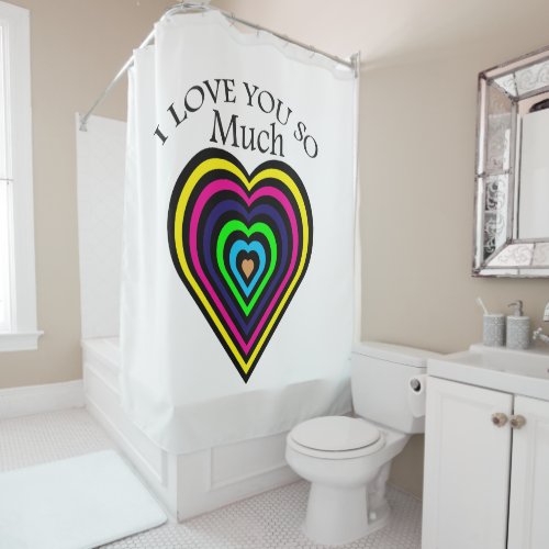 Rainbow color I love you strips heart hart Shower Curtain