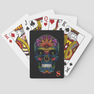 Rainbow Color Mexican Sugar Skull Monogram Initial Poker Cards