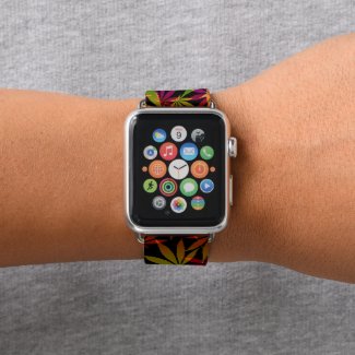 Rainbow color mix ganja, marihujana leafs pattern apple watch band