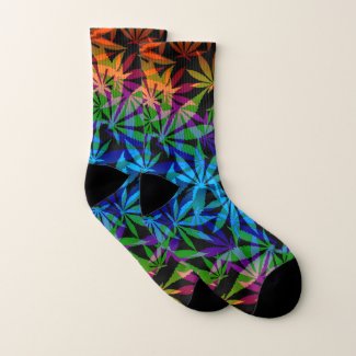 Rainbow color mix ganja, marihujana leafs pattern socks