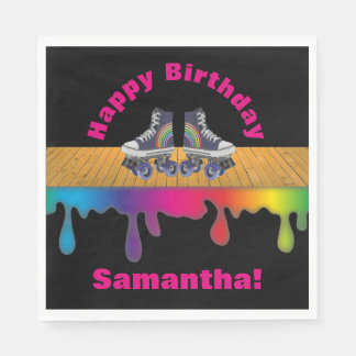 Rainbow Color Paint Roller Skating Birthday Party Napkins