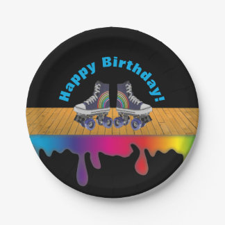 Rainbow Color Paint Roller Skating Birthday Party Paper Plates
