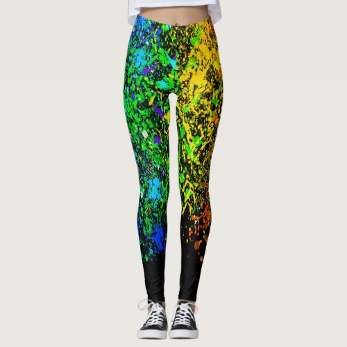 Rainbow Color Paint Splatter Drip Fashion Leggings