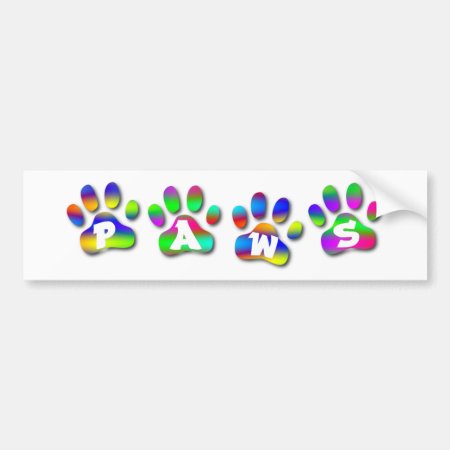 Rainbow Color Paw Prints Name Gift Tag Bookplate Bumper Sticker