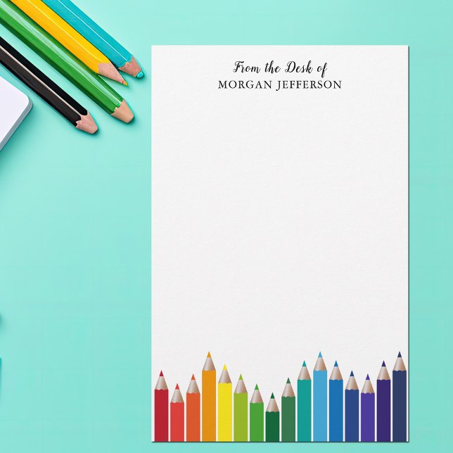 Rainbow Color Pencils Art Teacher Personalized Stationery (Creator Uploaded)