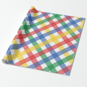 Rainbow Color Plaid Grid Pattern, Primary Colors Wrapping Paper