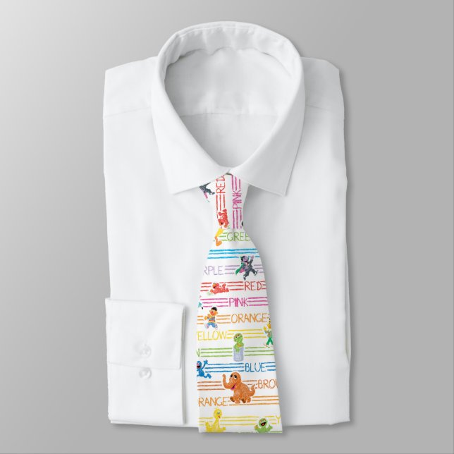 Rainbow Color Sesame Pals Pattern Neck Tie (Tied)