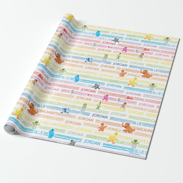 Rainbow Color Sesame Pals Pattern Wrapping Paper (Unrolled)