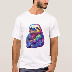 Rainbow Color Sloth Art Long Sleeve T-Shirt
