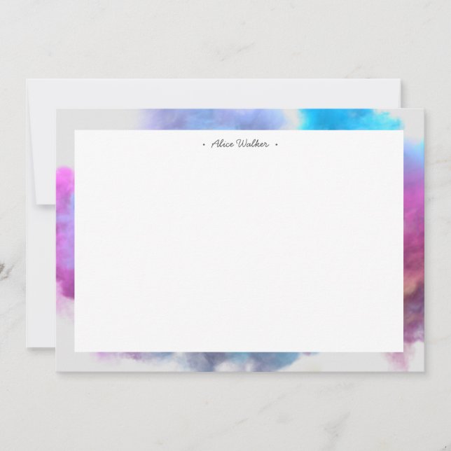 rainbow color smoke effect monogram note card (Front)