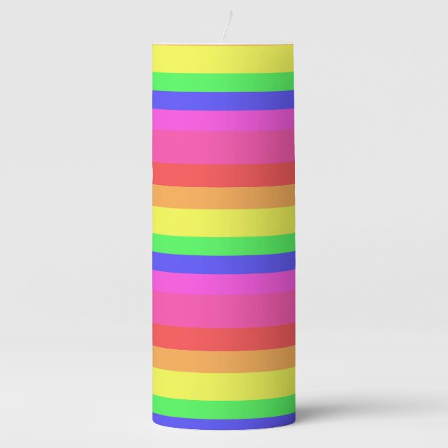 Rainbow Color Spectrum Stripes Design Pillar Candle (Front)