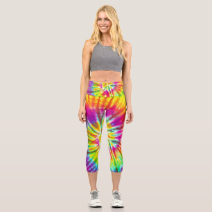 Rainbow color spiral pattern capri leggings