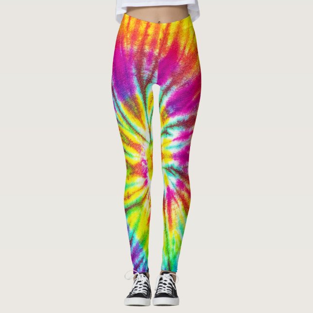 Rainbow color spiral pattern leggings (Front)