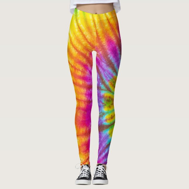 Rainbow color spiral pattern leggings (Front)