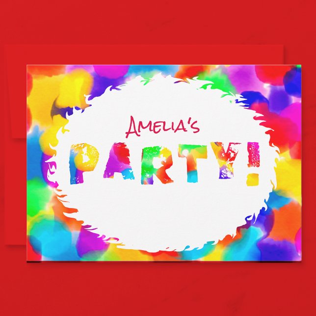Rainbow Color Splash Party Invitation (Make sure your party rocks with these funfilled rainbow party invitations.🏳️‍🌈🌈🥳)
