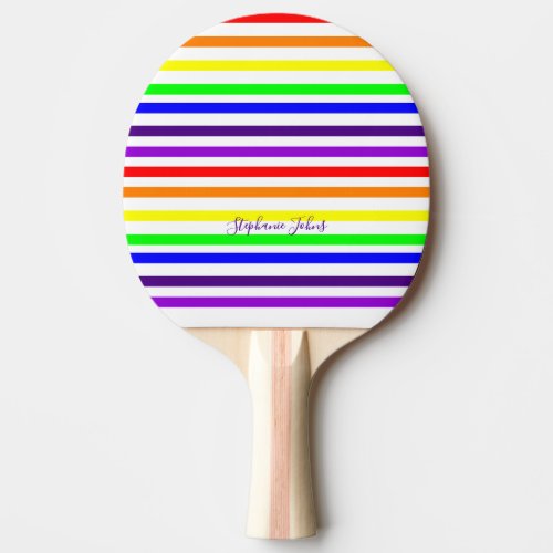 Rainbow Color Stripes Custom Name Bridesmaid Gift Ping Pong Paddle