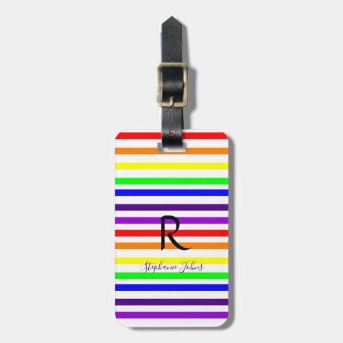 Rainbow Color Stripes Custom Name Monogram Initial Luggage Tag