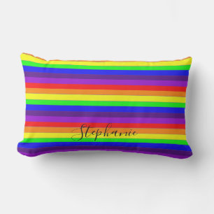 Rainbow Color Stripes Lines Abstract Monogram Cool Lumbar Pillow
