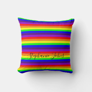 Rainbow Color Stripes Lines Abstract Monograms Thr Throw Pillow