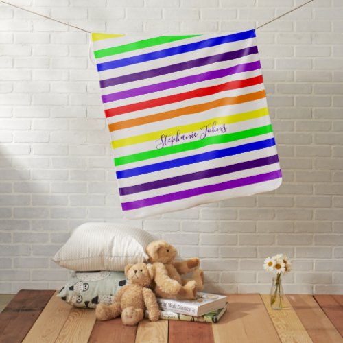 Rainbow Color Stripes Lines Cute Monograms Name Baby Blanket