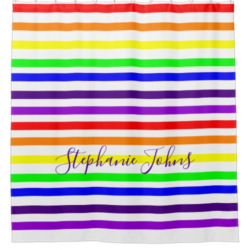 Rainbow Color Stripes Lines Cute Monograms Name Shower Curtain