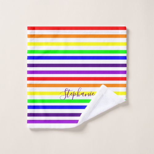 Rainbow Color Stripes Lines Cute Monograms Name Wash Cloth