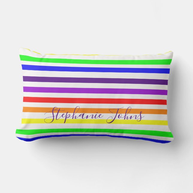Rainbow Color Stripes Lines Monograms Name Cute Lumbar Pillow (Front)