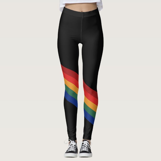 Rainbow Color Stripes Rainbow Leggings (Front)