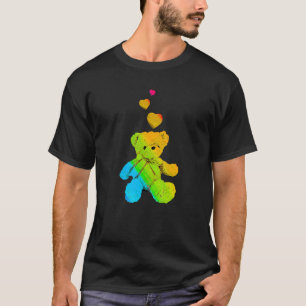 Rainbow Color Teddy Bear with Hearts Colorful 7 T-Shirt