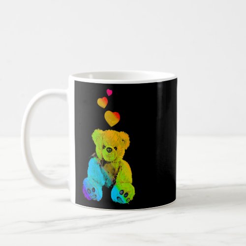 Rainbow Color Teddy Bear with Hearts Colorful  Coffee Mug