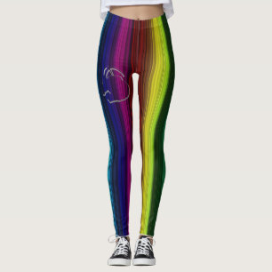 Rainbow Color Vertical Stripes With Bull Logo Leggings