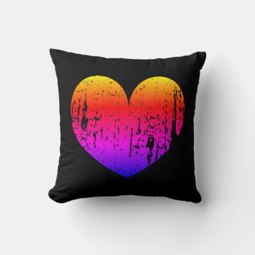 Rainbow color vintage heart black throw pillow