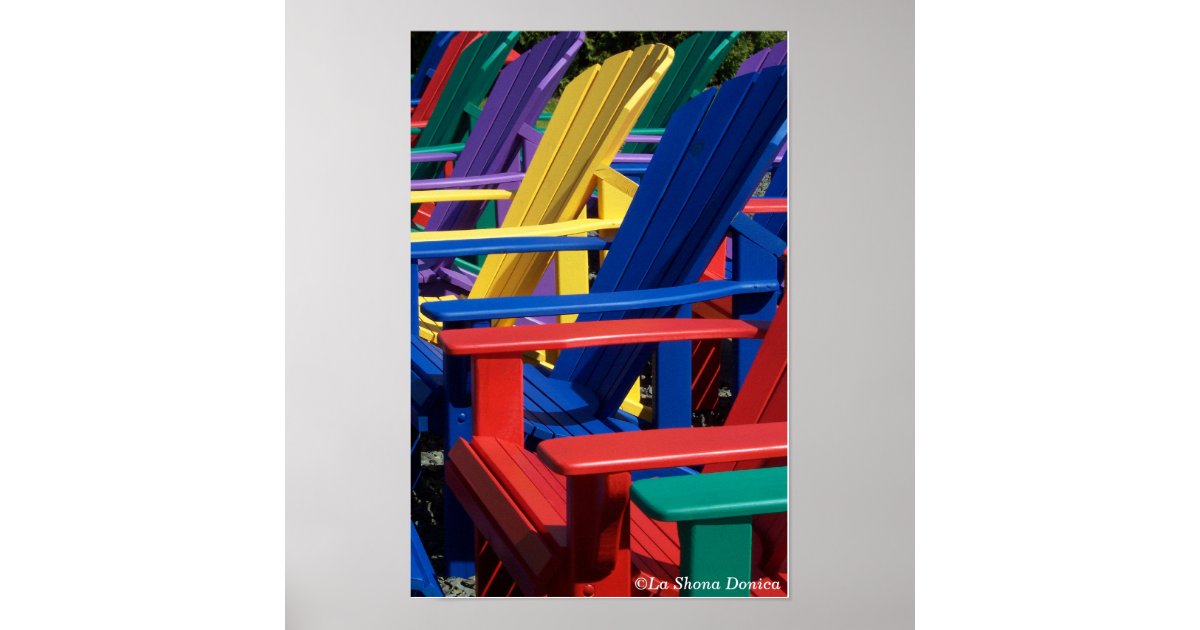 Rainbow Colored Adirondack Chairs Poster | Zazzle.com