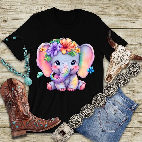 Rainbow Colored Baby Elephant Graphic T_Shirt