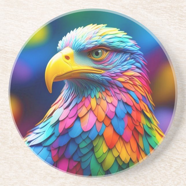 Rainbow Colored Bald Eagle-65455 Coaster (Front)
