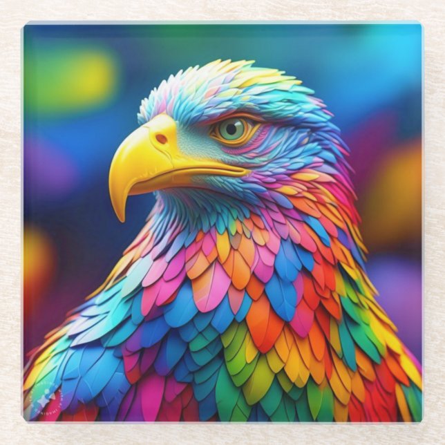 Rainbow Colored Bald Eagle-65455 Glass Coaster (Front)