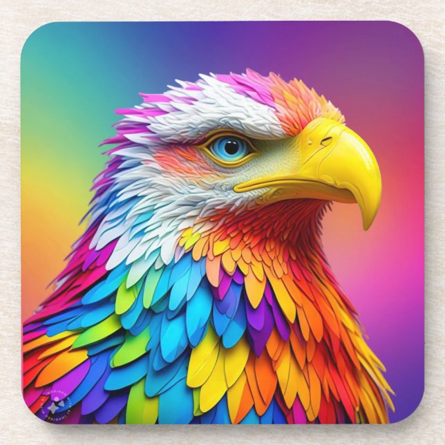 Rainbow Colored Bald Eagle-65456 Beverage Coaster (Front)