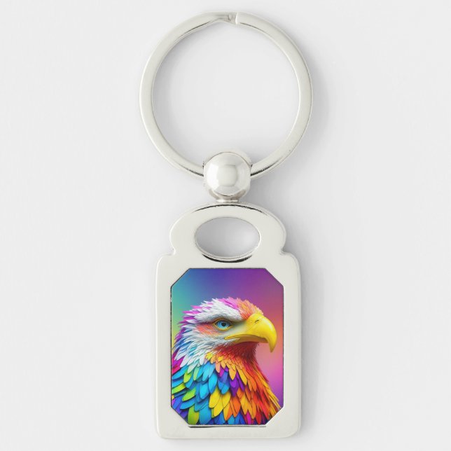 Rainbow Colored Bald Eagle-65456 Keychain (Front)